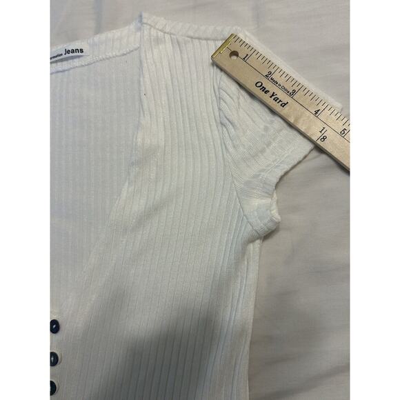 Reformation Jeans White Ribbed Ryder Button Front Mother Of Pearl Shirt Dress S - Picture 13 of 13